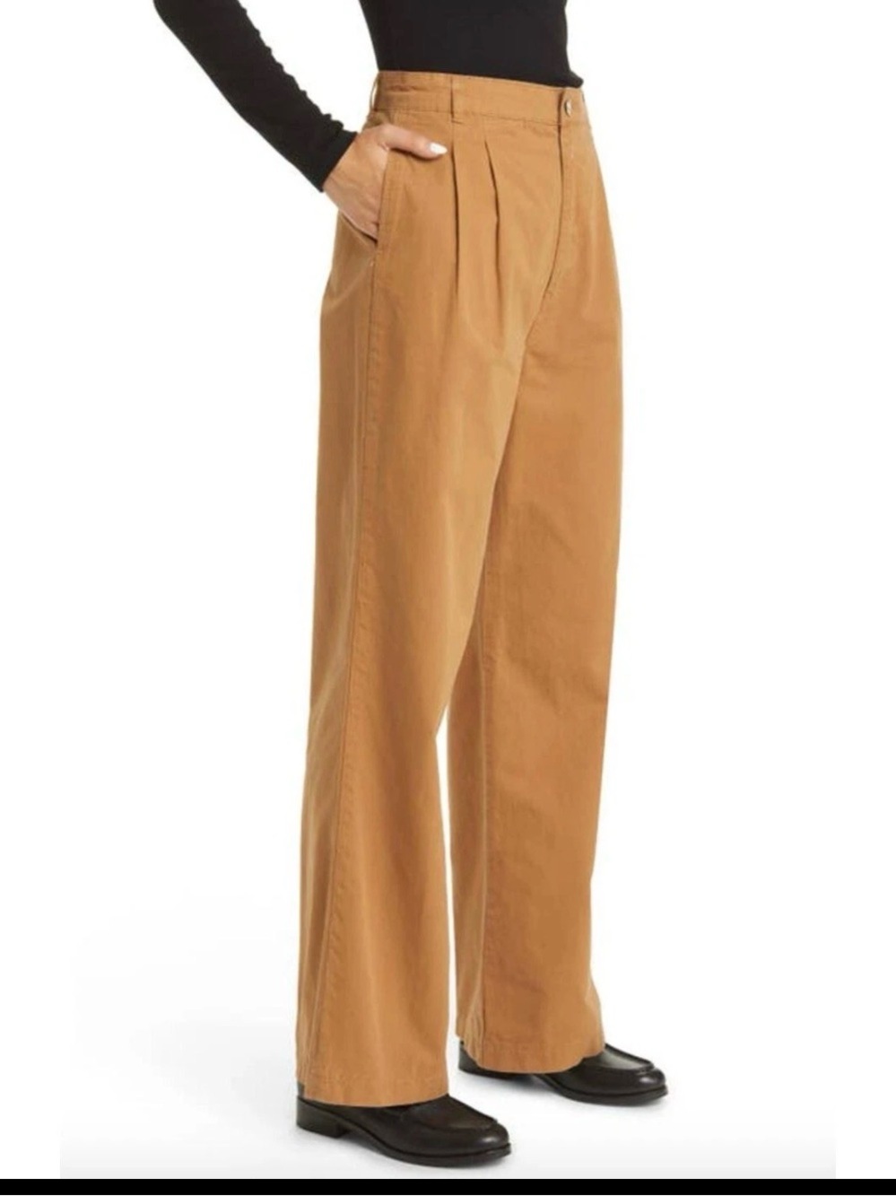 FRAME Pleated Front Wide Leg Chinos Trousers Camel Tan Womens 25
